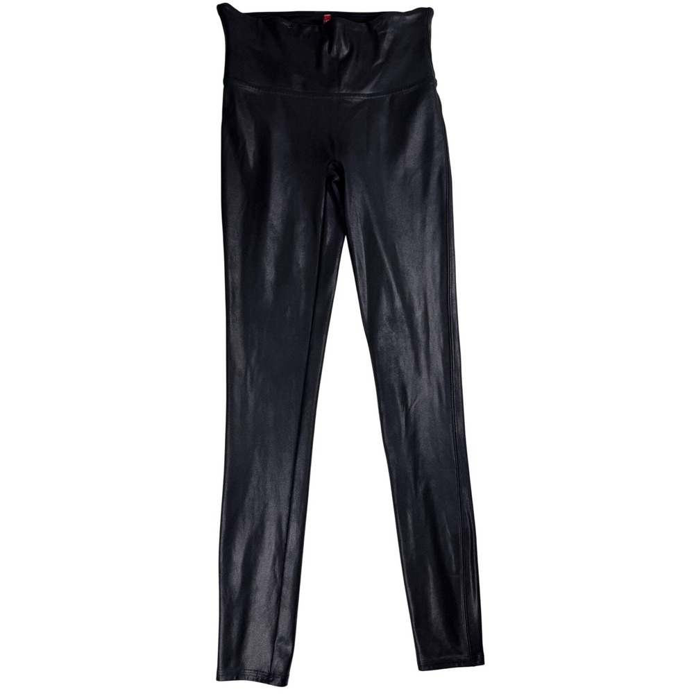 Spanx Faux‎ Leather Leggings Black High Waisted Shaper Slimming Womens Medium